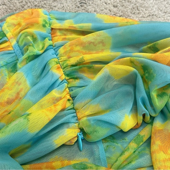 Zara blue yellow floral flower ruched strapless bandeau bustier crop top L NWT - Picture 8 of 15